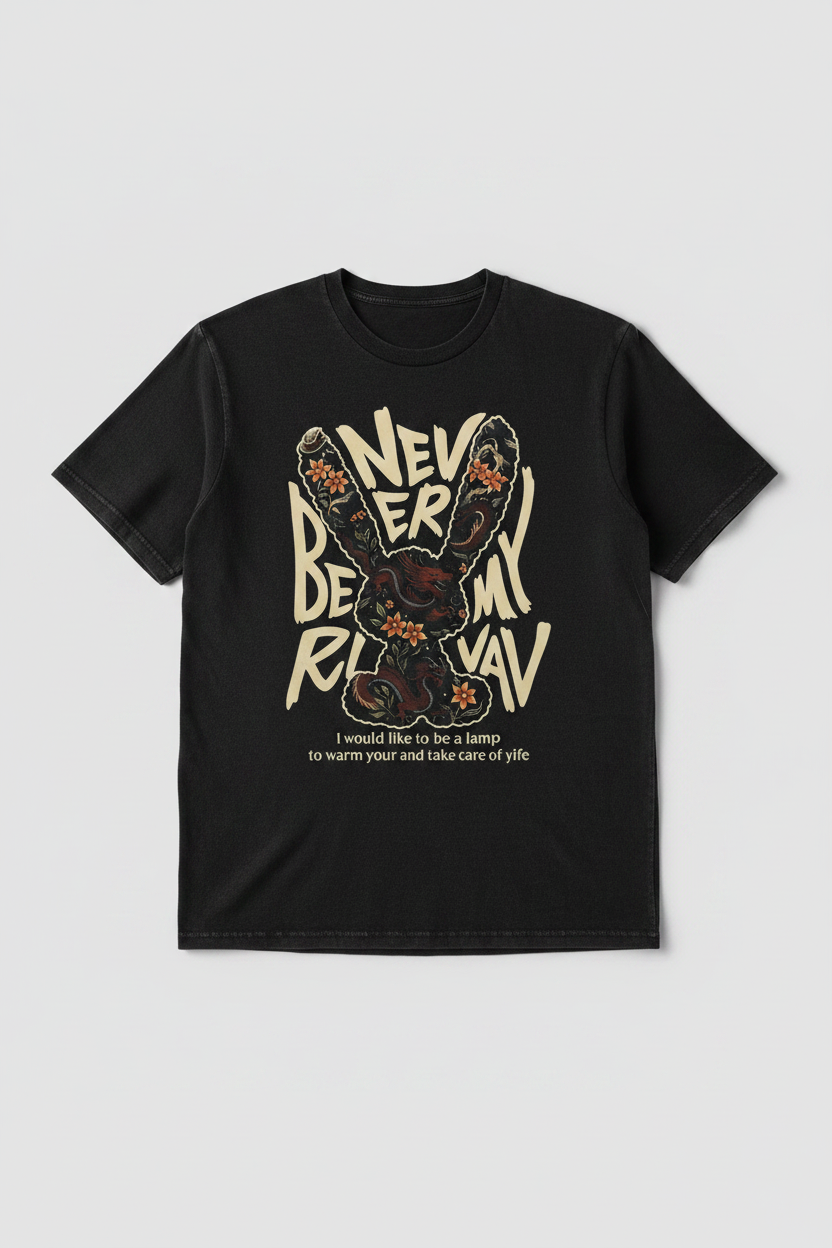 Black Floral Rabbit Graphic Tee Black Floral Rabbit Graphic Tee
