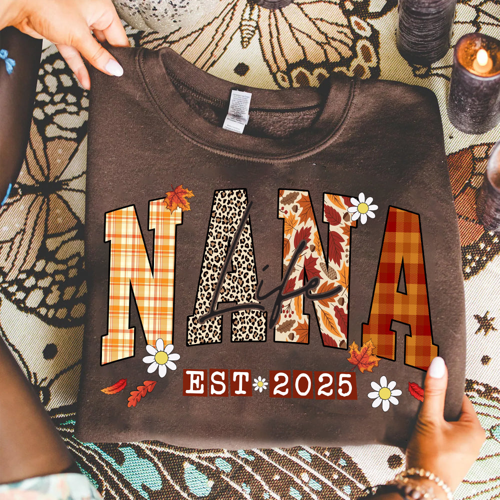 nana life est 2025 sweatshirt fall autumn leaves plaid animal print 1.jpg nana life est 2025 sweatshirt fall autumn leaves plaid animal print 1.jpg