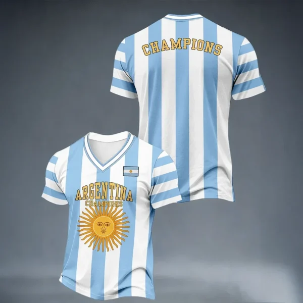 Argentina Champions V Neck Shirt 2026 FIFA World Cup Clothes Fan For Father.webp