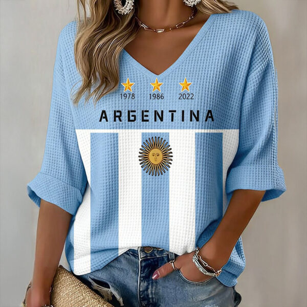 Argentina FIFA World Cup 2026 V Neck Long Sleeve Shirt World Cup Apparel Soccer For Wife.jpeg