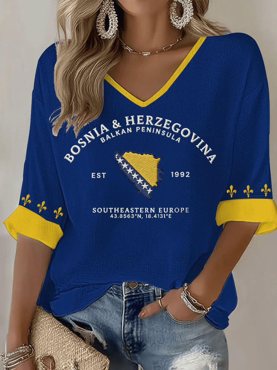 Bosnia And Herzegovina World Cup V Neck Long Sleeve Shirt Football Apparel World Cup Fan Gifts.png Bosnia And Herzegovina World Cup V Neck Long Sleeve Shirt Football Apparel World Cup Fan Gifts.png