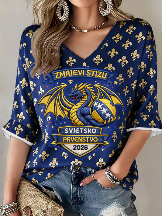Bosnia World Cup 2026 Zmajevi V Neck Long Sleeve Shirt Bosnia World Cup Group Apparel.jpeg