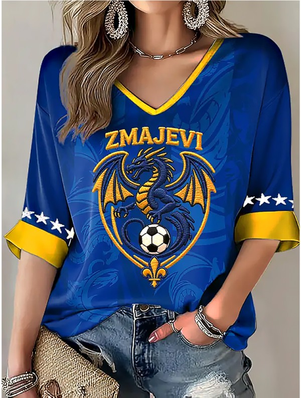 Bosnia World Cup 2026 Zmajevi V Neck Long Sleeve Shirt Soccer Outfit For Girlfriend.png