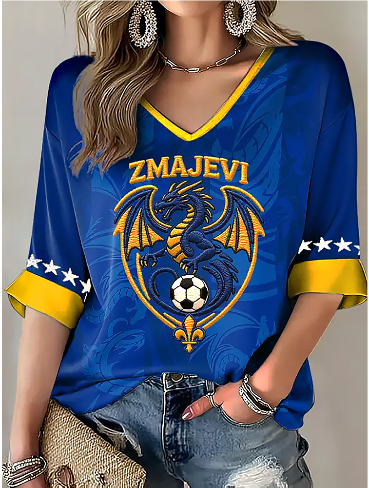Bosnia World Cup 2026 Zmajevi V Neck Long Sleeve Shirt Soccer Outfit For Girlfriend.png Bosnia World Cup 2026 Zmajevi V Neck Long Sleeve Shirt Soccer Outfit For Girlfriend.png