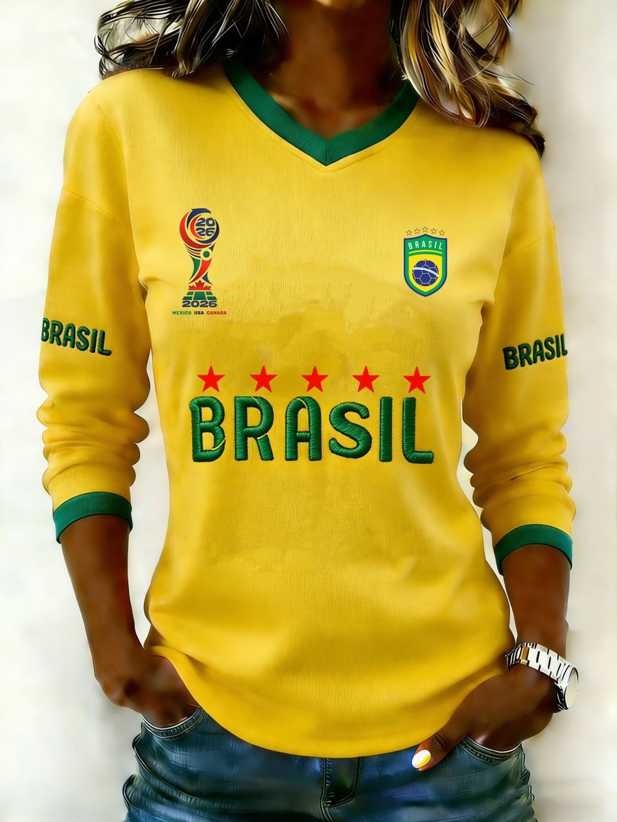 Brazil FIFA World Cup 2026 V Neck Long Sleeve Shirt Brazil World Cup Team Shirts Fan Gifts.jpeg Brazil FIFA World Cup 2026 V Neck Long Sleeve Shirt Brazil World Cup Team Shirts Fan Gifts.jpeg
