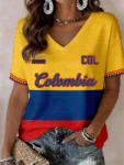 Colombia World Cup 2026 V Neck Shirt Colombia World Cup Group Apparel For Women.webp