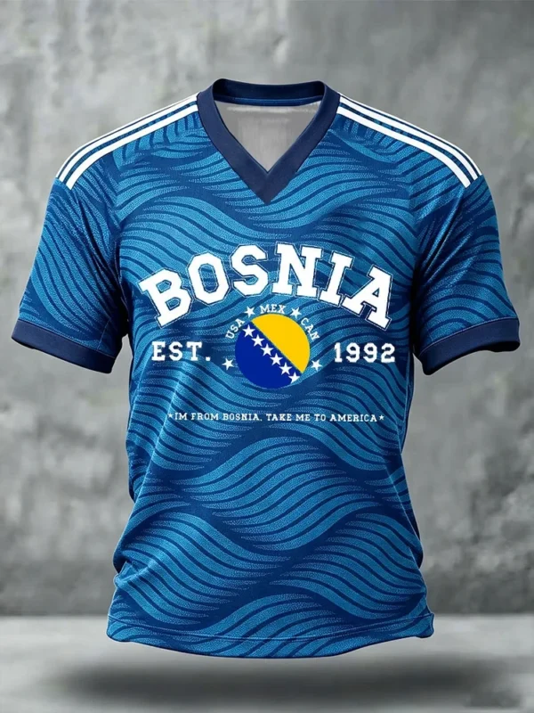 FIFA World Cup 2026 Bosnia V Neck Shirt Bosnia World Cup Apparel Football For Men.webp