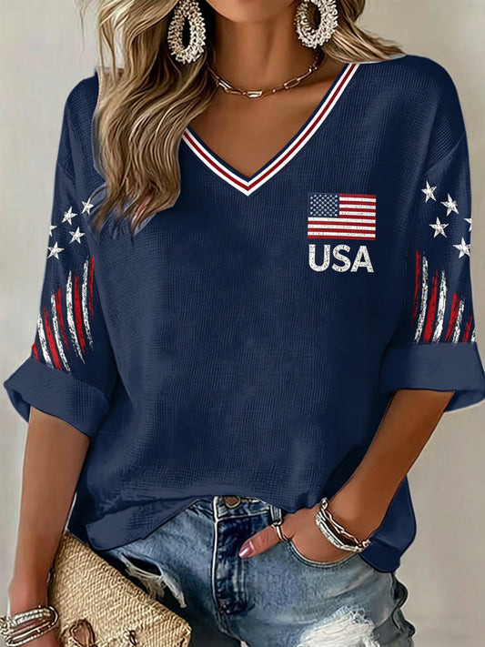 FIFA World Cup 2026 USA V Neck Long Sleeve Shirt USA Soccer Merchandise For Women.jpeg