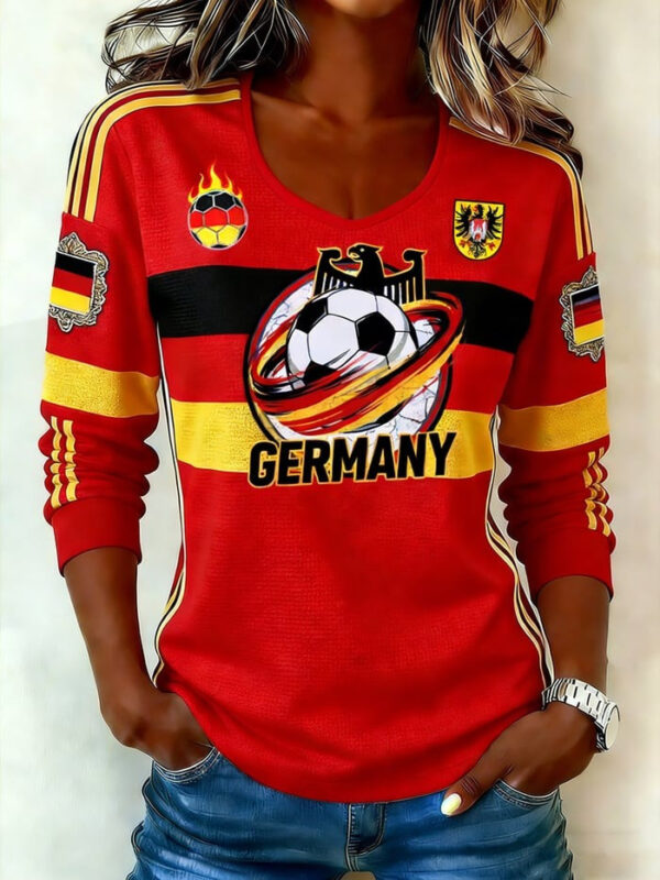 Germany World Cup 2026 Merch Team Germany Soccer V Neck Long Sleeve Shirt Gifts Idea.jpeg