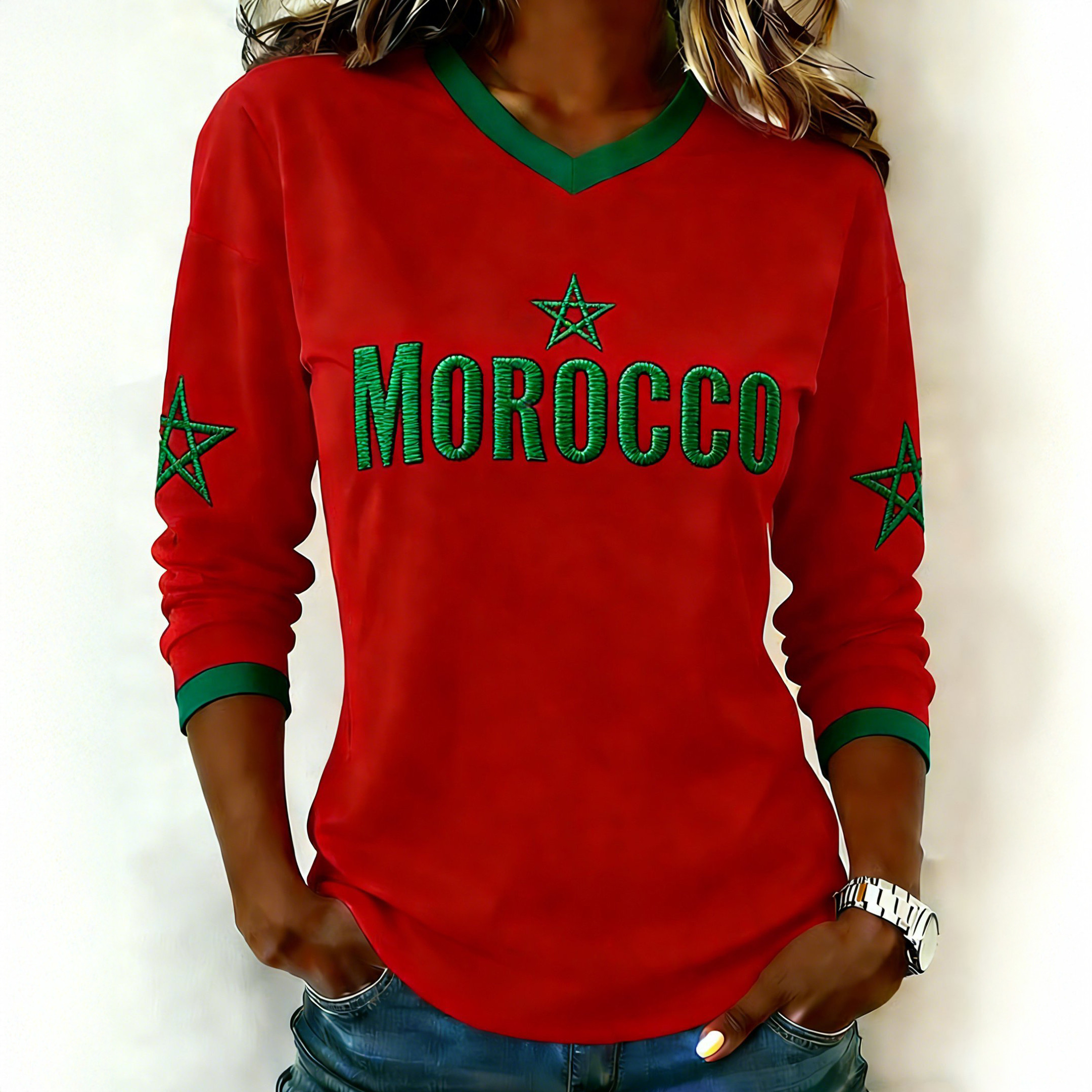 Morocco 2026 FIFA World Cup V Neck Long Sleeve Shirt Game Day Clothing Soccer Mom Gift.jpeg Morocco 2026 FIFA World Cup V Neck Long Sleeve Shirt Game Day Clothing Soccer Mom Gift.jpeg