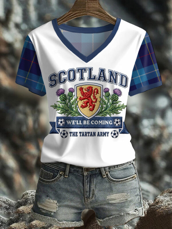 Scotland World Cup 2026 Merch Tartan Army Well Be Coming V Neck Shirt For Women.jpeg