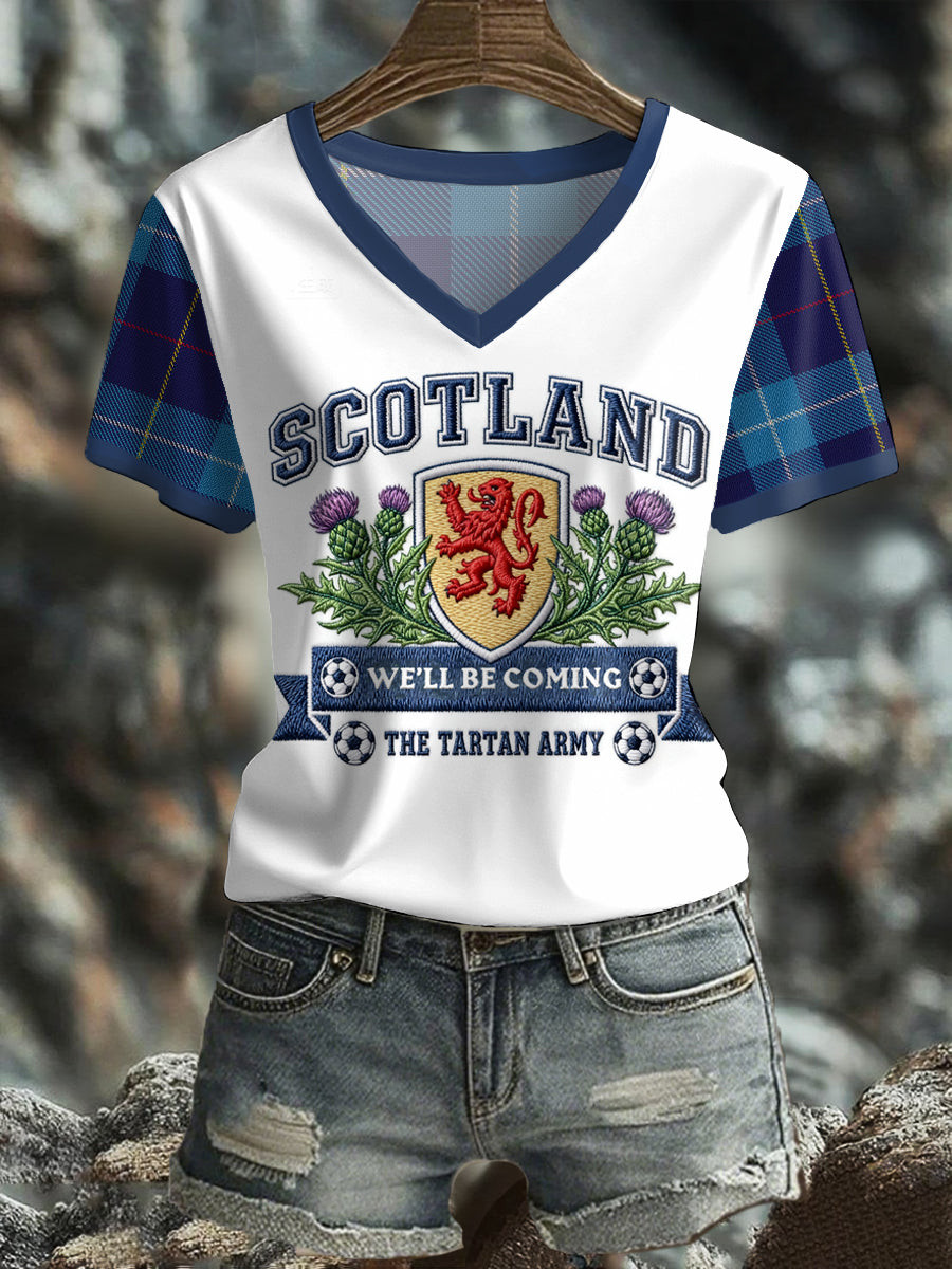 Scotland World Cup 2026 Merch Tartan Army Well Be Coming V Neck Shirt For Women.jpeg Scotland World Cup 2026 Merch Tartan Army Well Be Coming V Neck Shirt For Women.jpeg