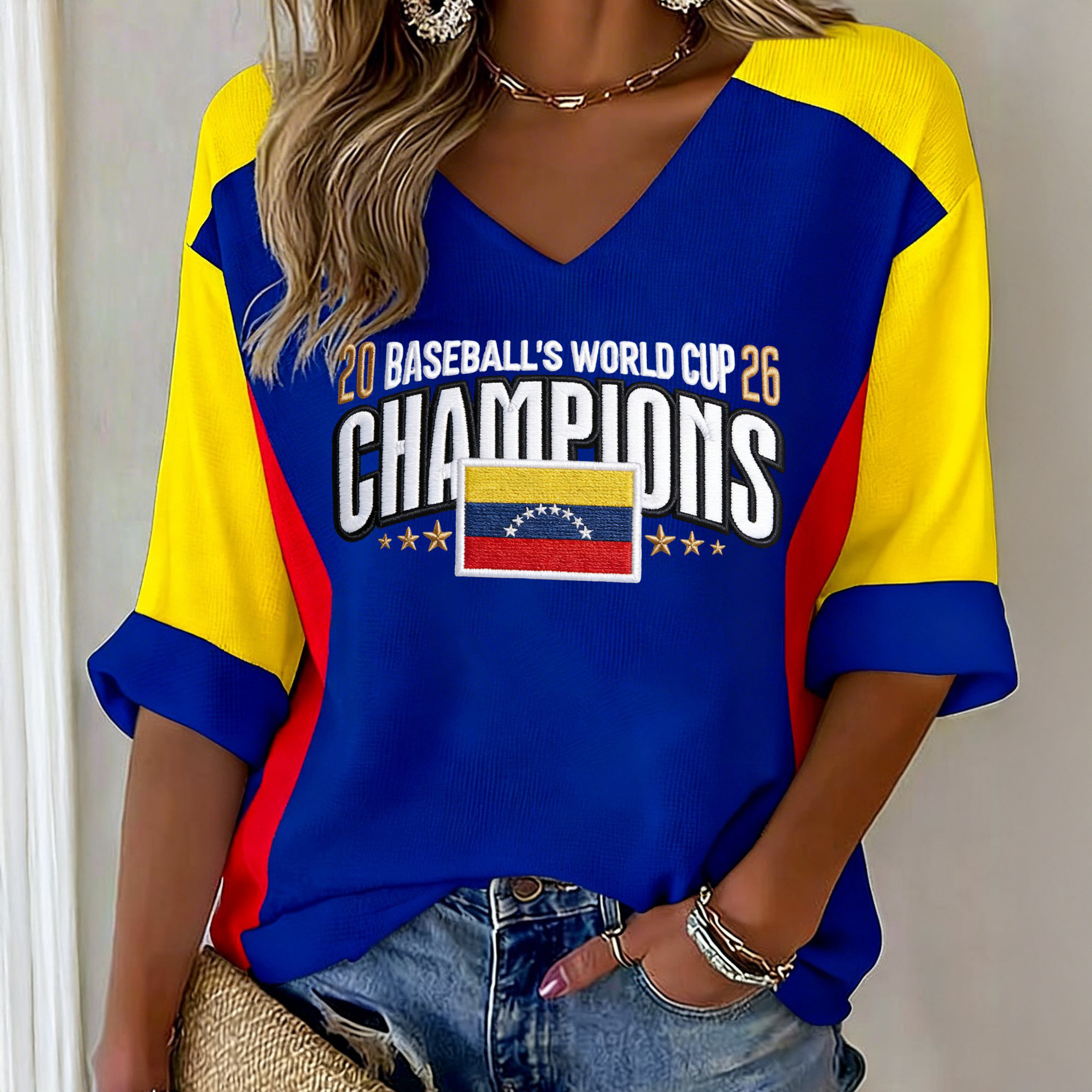 Venezuela 2026 Baseball World Cup Champions V Neck Long Sleeve Shirt Venezuela 2026 WBC Merch.jpeg Venezuela 2026 Baseball World Cup Champions V Neck Long Sleeve Shirt Venezuela 2026 WBC Merch.jpeg