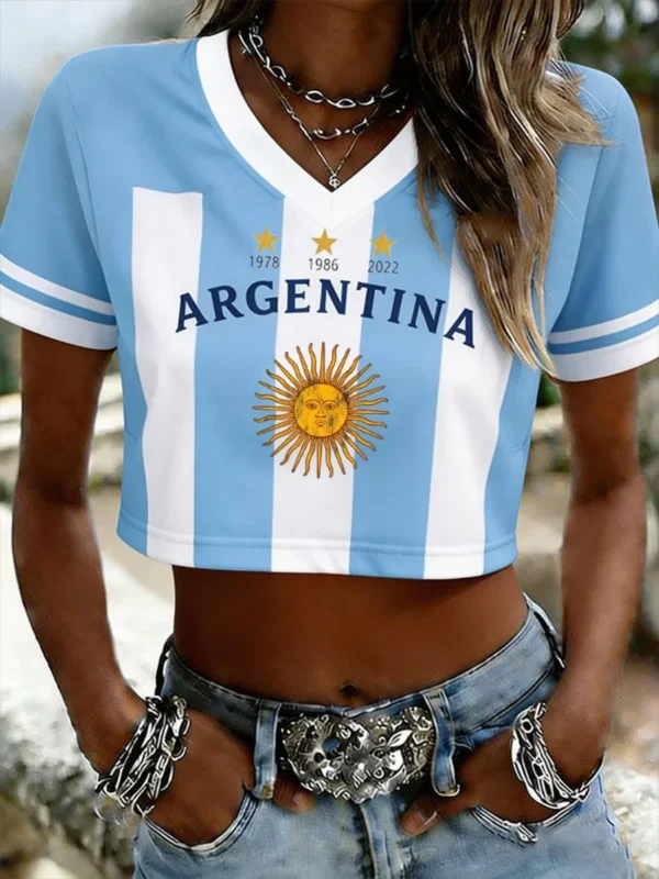 World Cup 2026 Argentina V Neck Crop Top Argentina Soccer Apparel For Soccer Fan.webp