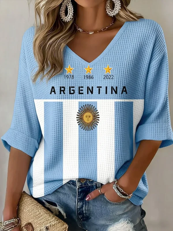 World Cup 2026 Argentina V Neck Raglan Shirt Argentina National Team Apparel Fan Gifts.webp