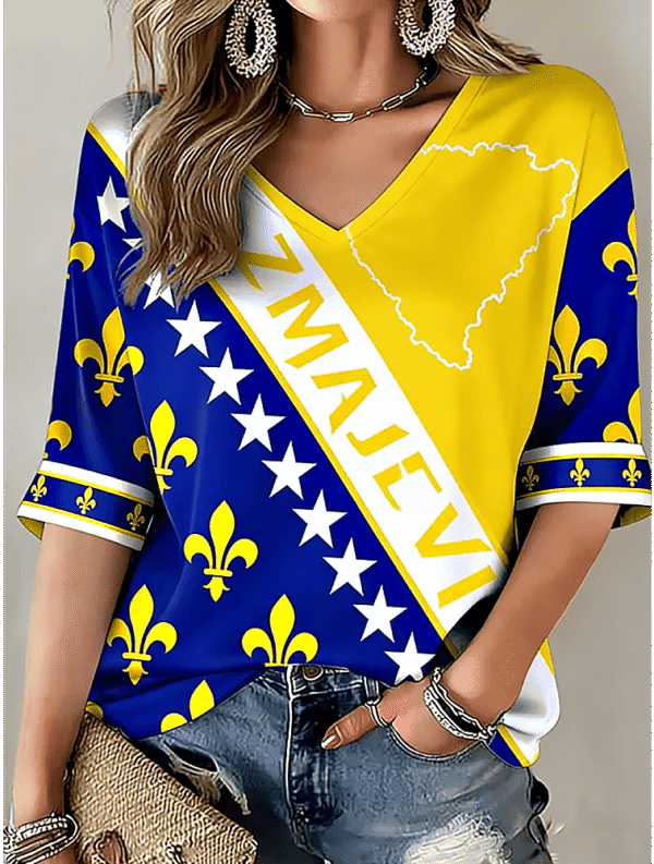 World Cup 2026 Bosnia Zmajevi V Neck Long Sleeve Shirt FIFA Apparel For Soccer Fan.png