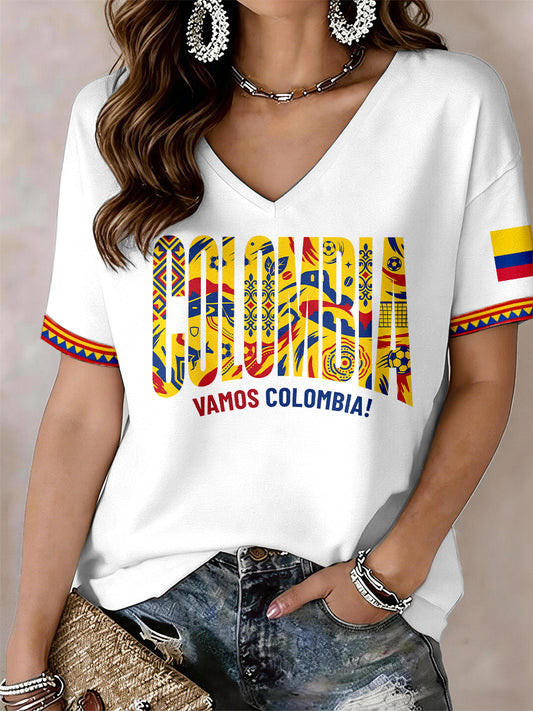 World Cup 2026 Colombia V Neck Shirt Colombia World Cup Apparel For Football Fan.jpeg