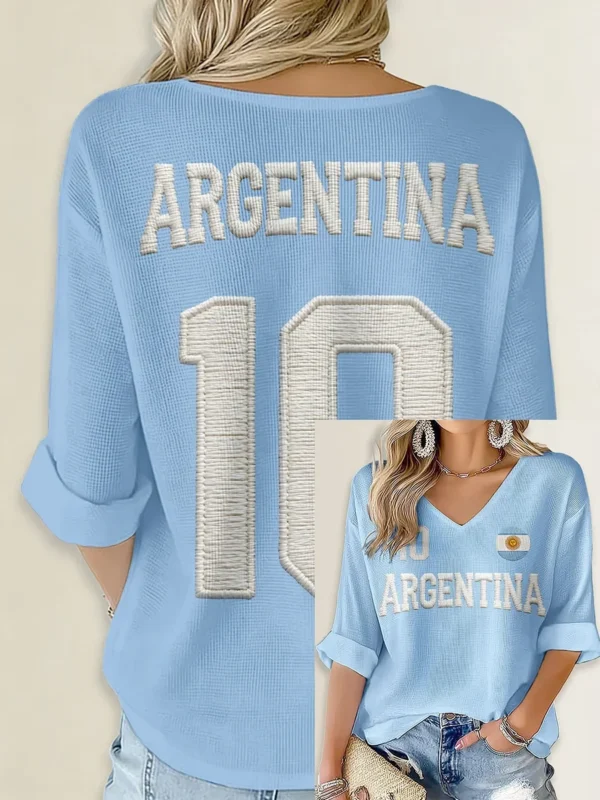 World Cup 2026 M10 Argentina V Neck Long Sleeve Shirt Argentina FIFA Apparel Messi Fan Gifts.webp