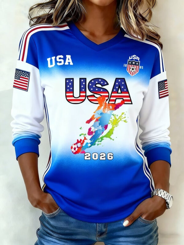 World Cup 2026 USA Hoodie Team USA Soccer 2026 V Neck Long Sleeve Shirt Game Day Clothes.jpeg